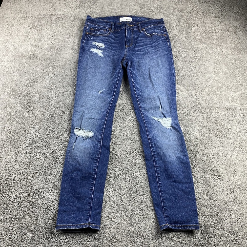 LOFT Skinny Jeans‎ Womens 26/2 Blue Medium Wash Distressed Mid Rise